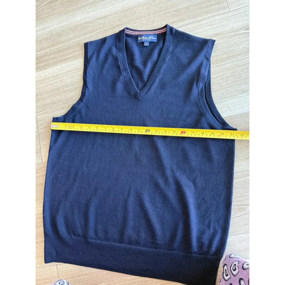 Brooks Brothers Navy Blue Merino Wool V-Neck Sweater Vest Italian Yarn L